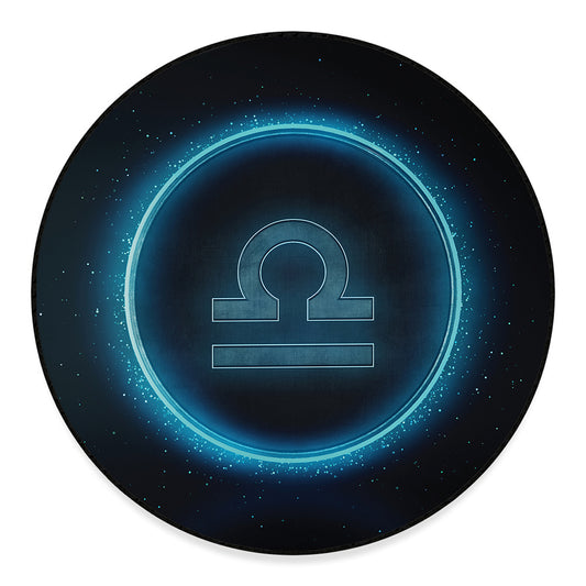Blue Libra Zodiac Sign Print Round Floor Mat