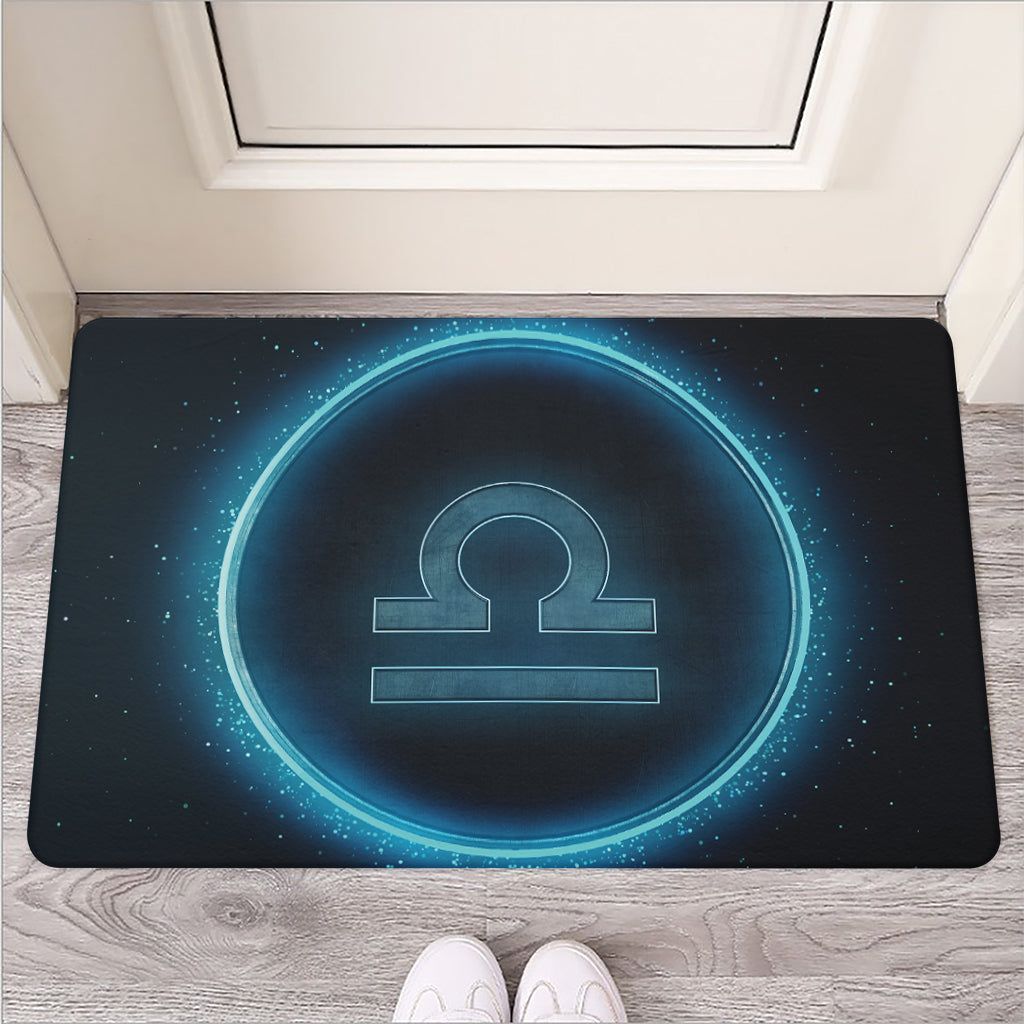 Blue Libra Zodiac Sign Print Rubber Doormat