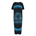 Blue Libra Zodiac Sign Print Short Sleeve Long Nightdress