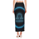 Blue Libra Zodiac Sign Print Side Slit Maxi Skirt