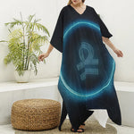 Blue Libra Zodiac Sign Print Silk V-Neck Kaftan Dress