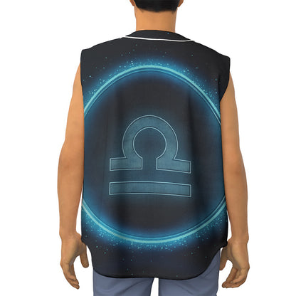 Blue Libra Zodiac Sign Print Sleeveless Baseball Jersey
