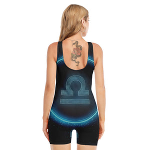 Blue Libra Zodiac Sign Print Sleeveless One Piece Swimsuit