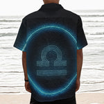 Blue Libra Zodiac Sign Print Textured Short Sleeve Shirt