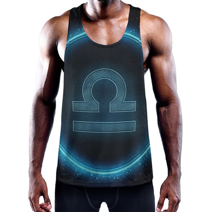 Blue Libra Zodiac Sign Print Training Tank Top