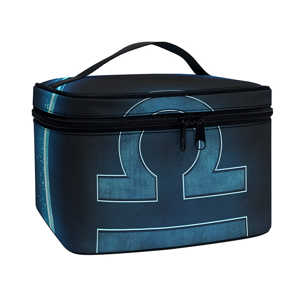 Blue Libra Zodiac Sign Print Travel Makeup Bag
