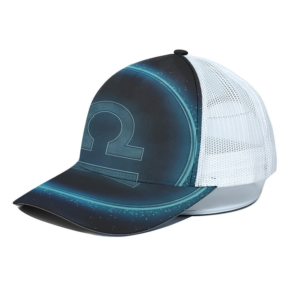 Blue Libra Zodiac Sign Print White Mesh Trucker Cap