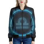Blue Libra Zodiac Sign Print Women's Bomber Jacket
