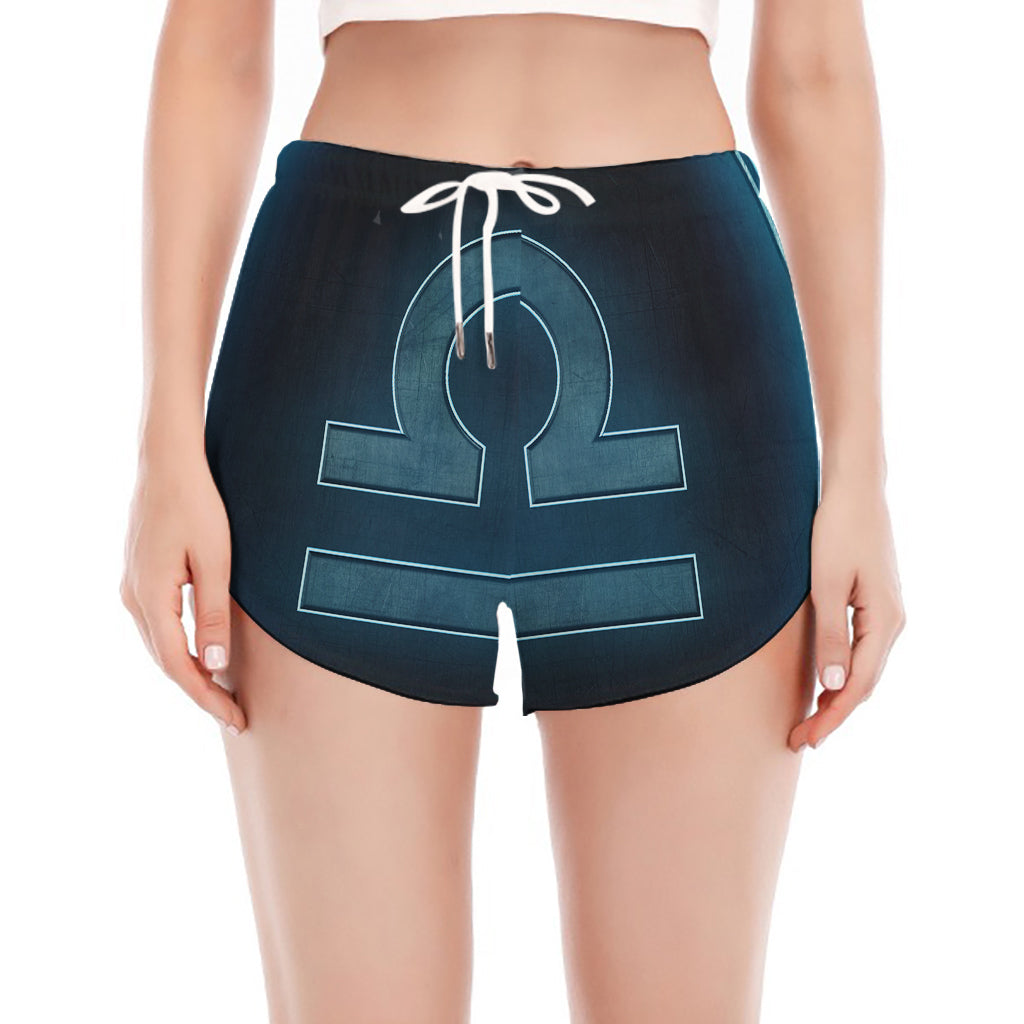 Blue Libra Zodiac Sign Print Women's Split Running Shorts