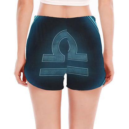 Blue Libra Zodiac Sign Print Women's Split Running Shorts