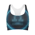 Blue Libra Zodiac Sign Print Women's Sports Bra