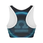 Blue Libra Zodiac Sign Print Women's Sports Bra