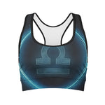 Blue Libra Zodiac Sign Print Women's Sports Bra