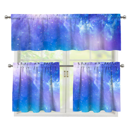 Blue Light Nebula Galaxy Space Print 3 Piece Kitchen Curtains