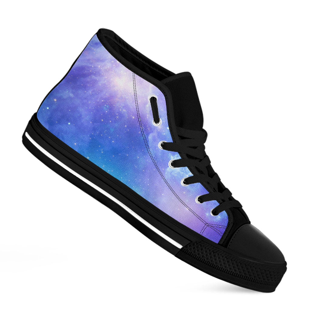 Blue Light Nebula Galaxy Space Print Black High Top Sneakers