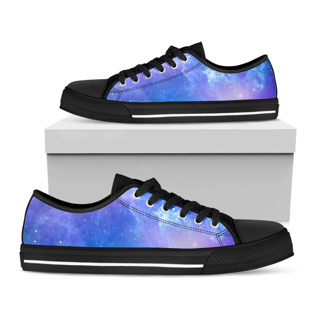 Blue Light Nebula Galaxy Space Print Black Low Top Sneakers