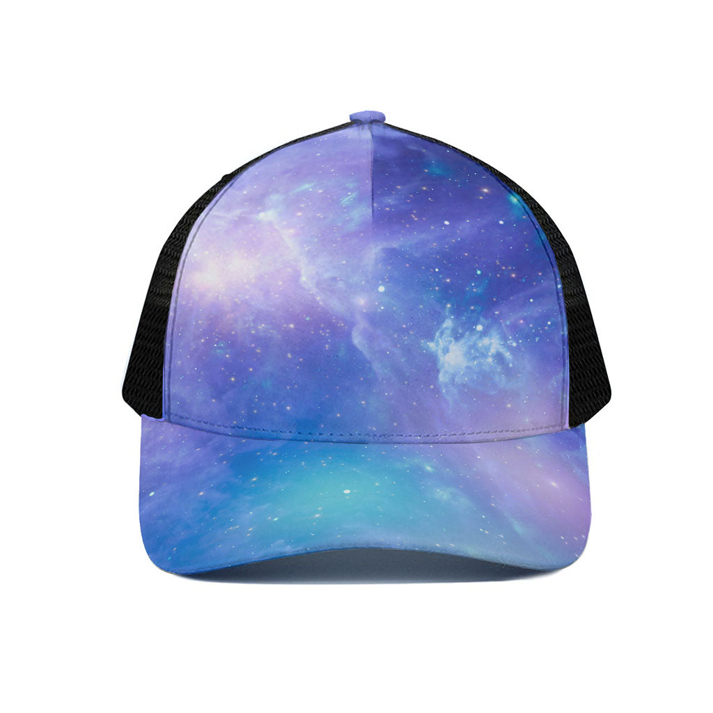 Blue Light Nebula Galaxy Space Print Black Mesh Trucker Cap