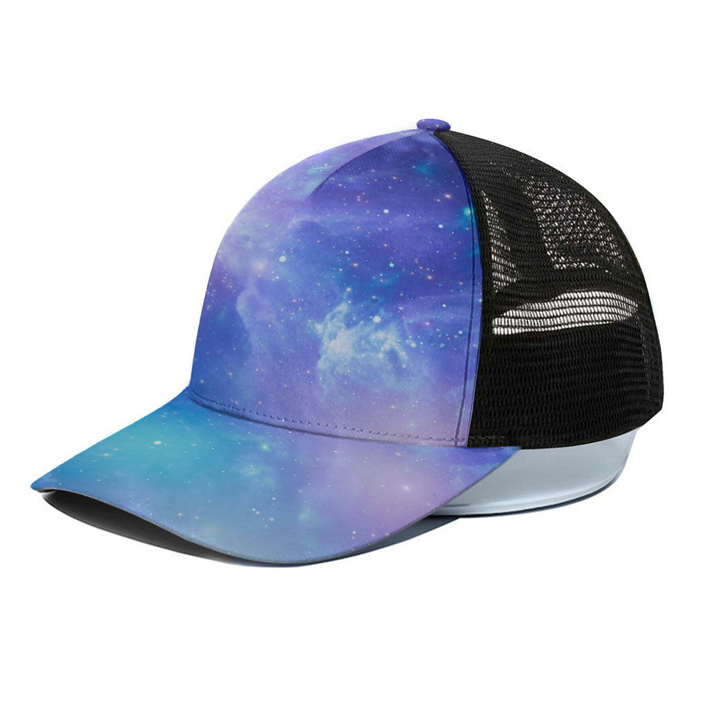 Blue Light Nebula Galaxy Space Print Black Mesh Trucker Cap