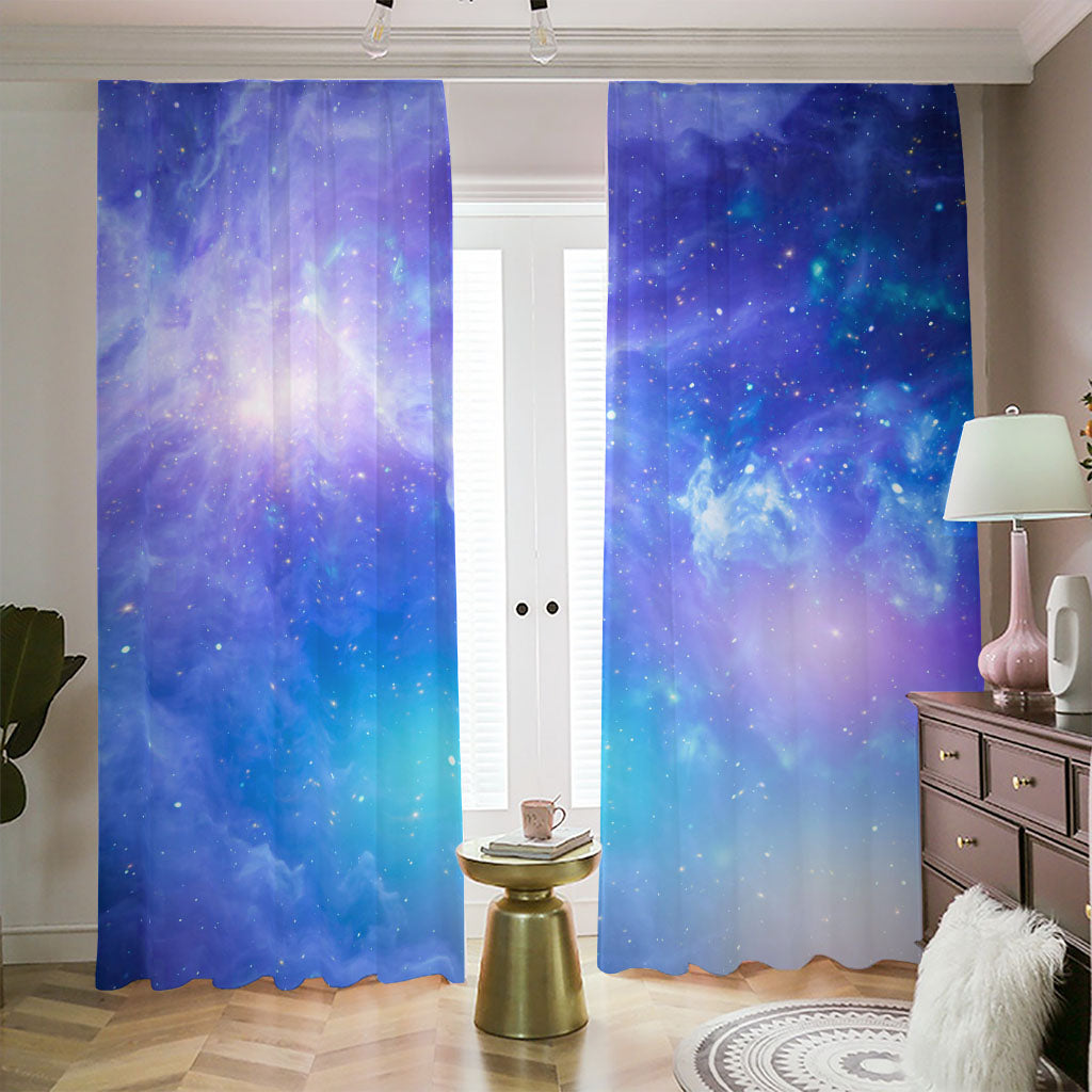 Blue Light Nebula Galaxy Space Print Blackout Pencil Pleat Curtains