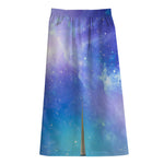 Blue Light Nebula Galaxy Space Print Cotton Front Slit Maxi Skirt