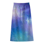 Blue Light Nebula Galaxy Space Print Cotton Front Slit Maxi Skirt