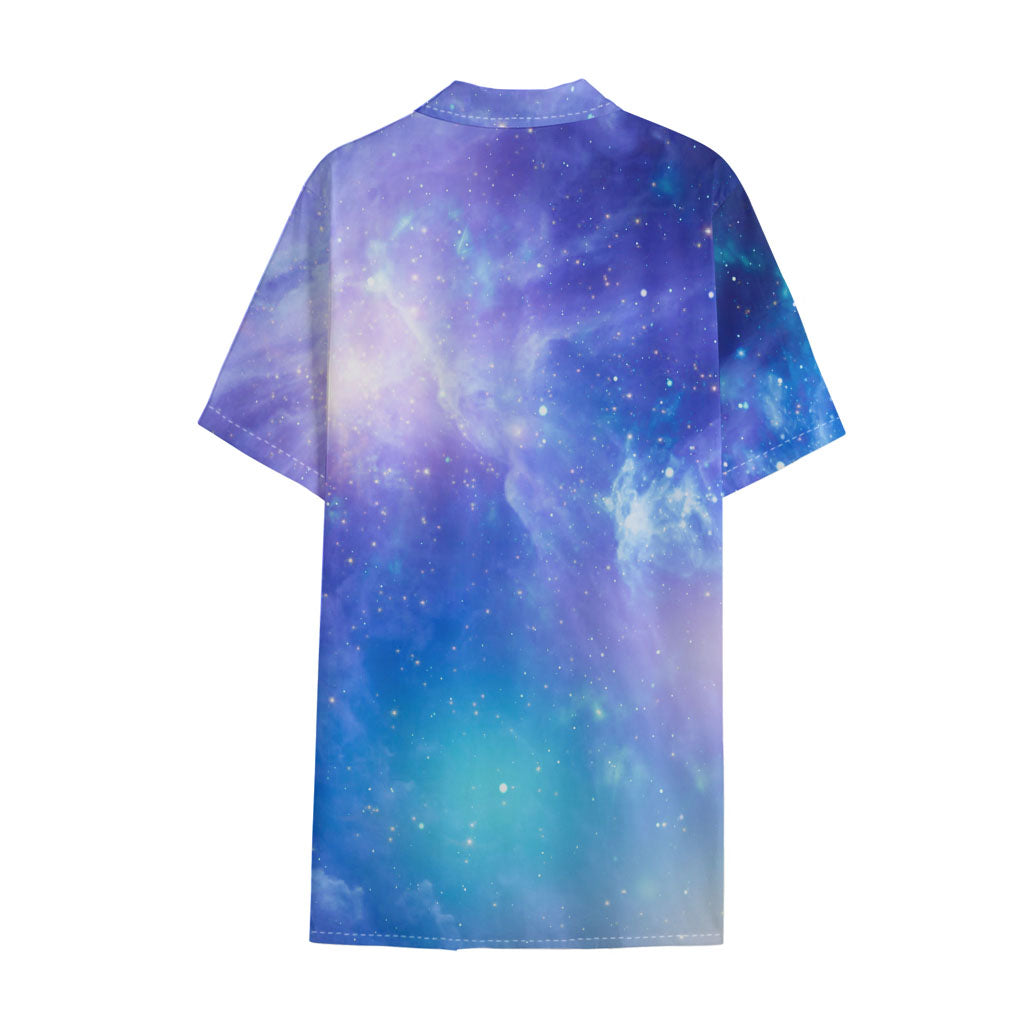 Blue Light Nebula Galaxy Space Print Cotton Hawaiian Shirt