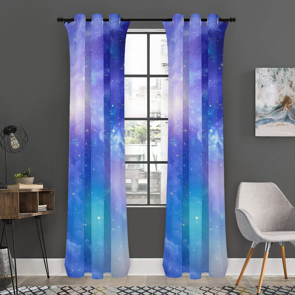 Blue Light Nebula Galaxy Space Print Curtain