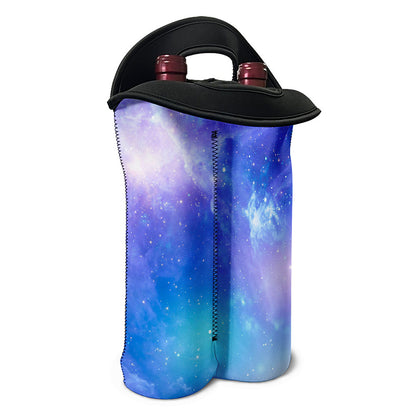 Blue Light Nebula Galaxy Space Print Double Neoprene Wine Tote