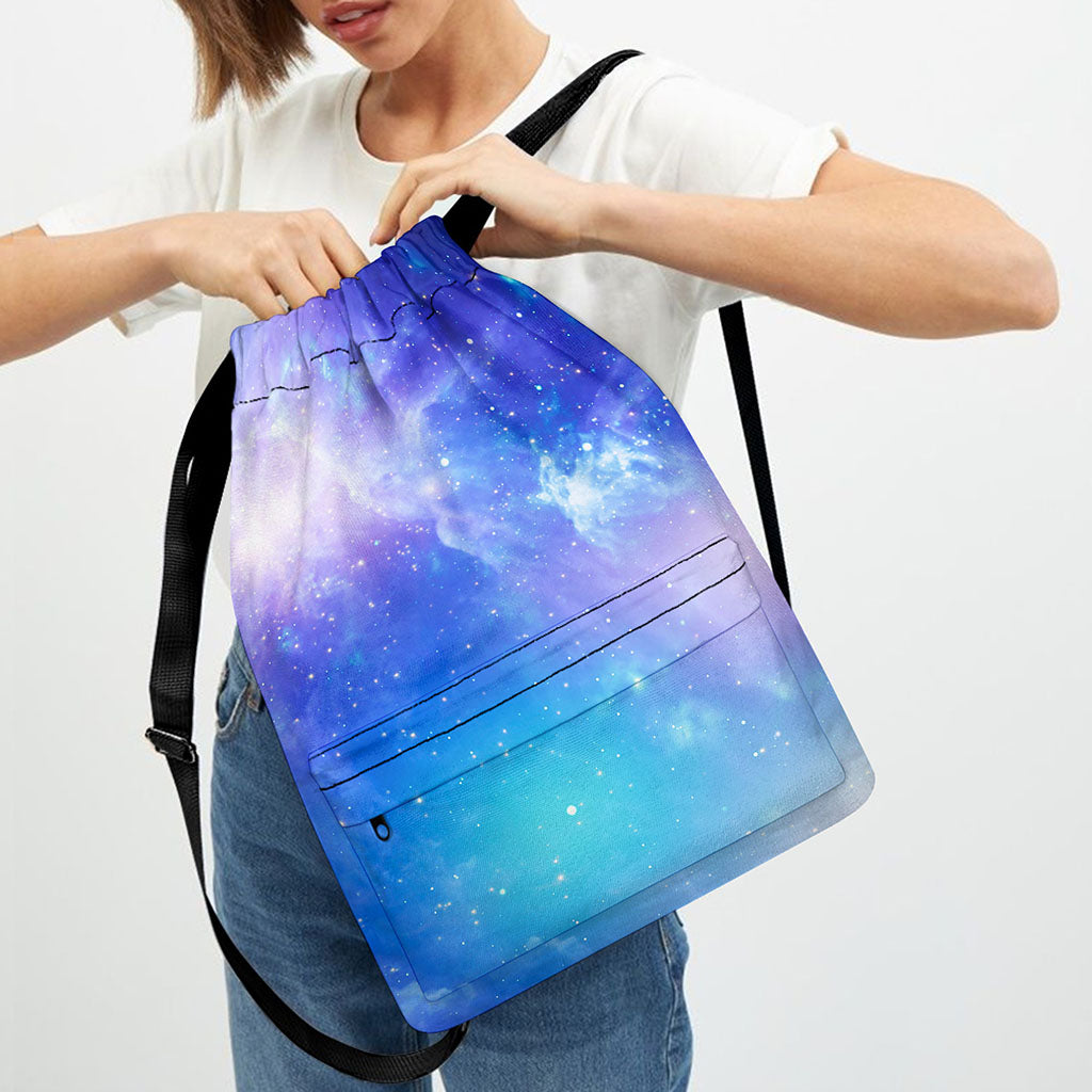Blue Light Nebula Galaxy Space Print Drawstring Backpack