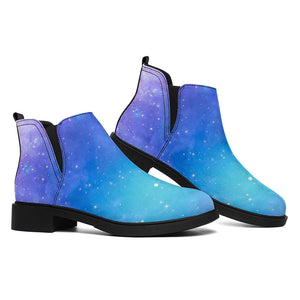 Blue Light Nebula Galaxy Space Print Flat Ankle Boots