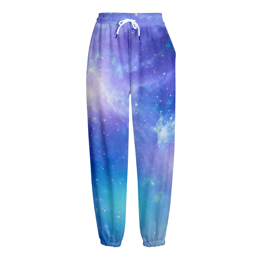 Blue Light Nebula Galaxy Space Print Fleece Lined Knit Pants
