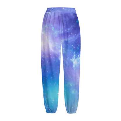 Blue Light Nebula Galaxy Space Print Fleece Lined Knit Pants