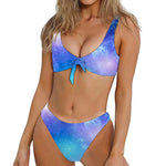 Blue Light Nebula Galaxy Space Print Front Bow Tie Bikini
