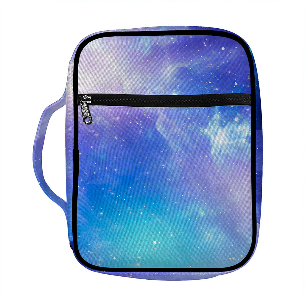 Blue Light Nebula Galaxy Space Print Front Pocket Bible Bag