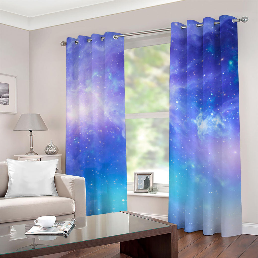 Blue Light Nebula Galaxy Space Print Grommet Curtains