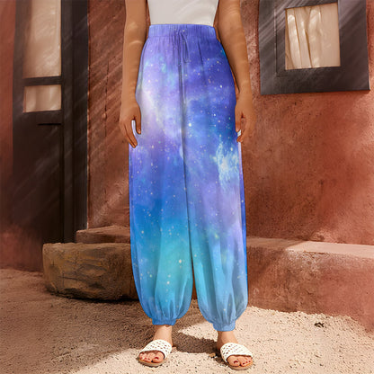 Blue Light Nebula Galaxy Space Print Harem Pants