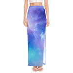 Blue Light Nebula Galaxy Space Print High Slit Maxi Skirt