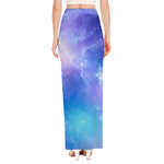 Blue Light Nebula Galaxy Space Print High Slit Maxi Skirt
