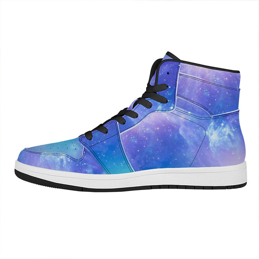 Blue Light Nebula Galaxy Space Print High Top Leather Sneakers