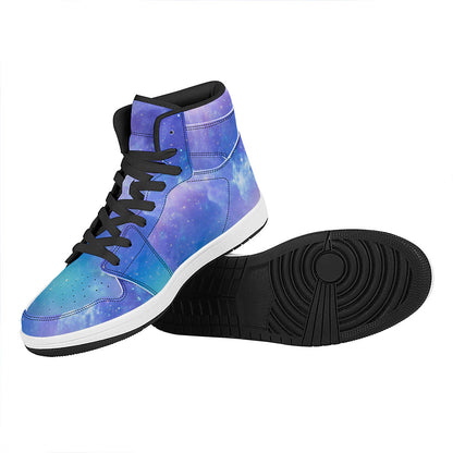Blue Light Nebula Galaxy Space Print High Top Leather Sneakers