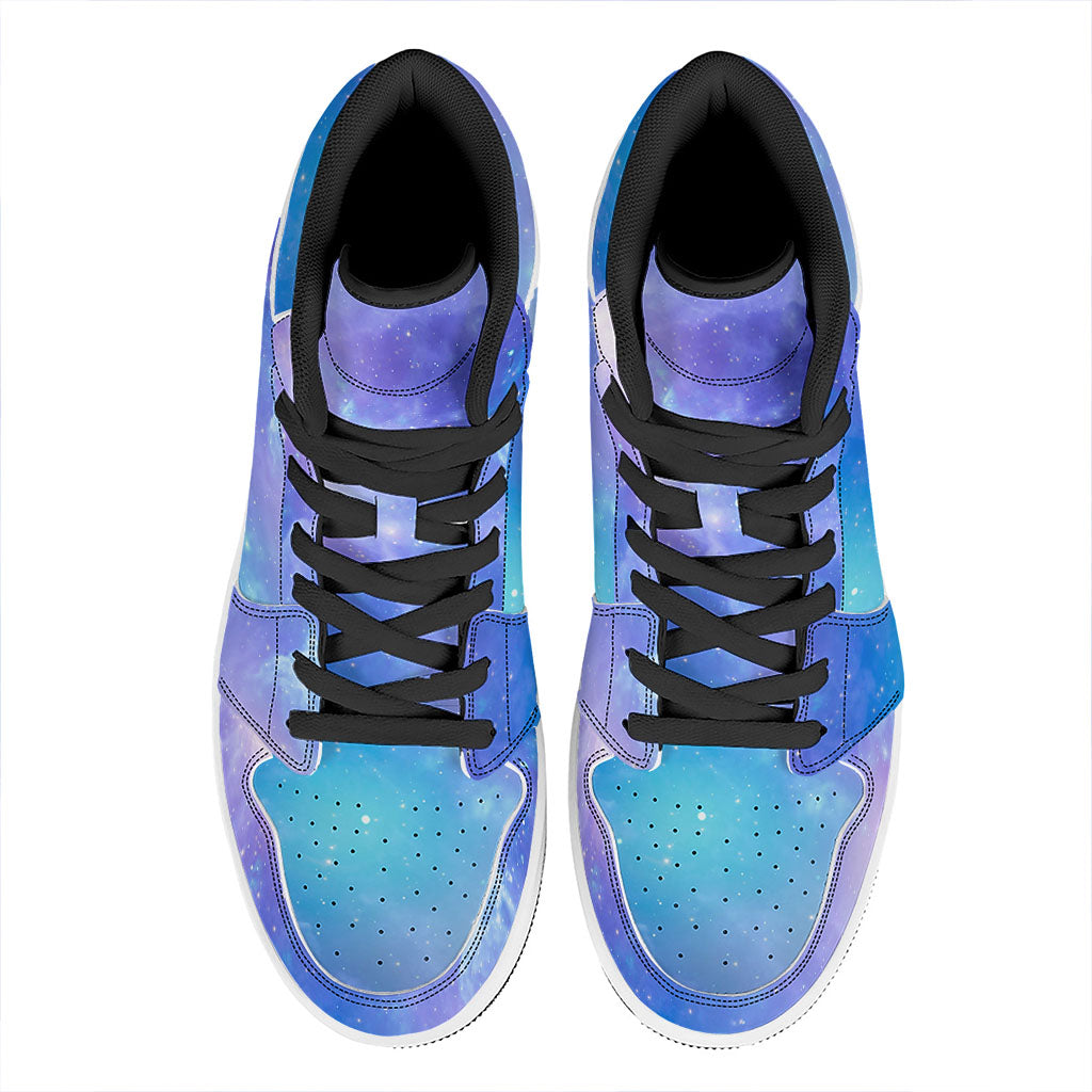 Blue Light Nebula Galaxy Space Print High Top Leather Sneakers