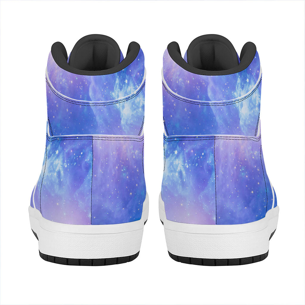 Blue Light Nebula Galaxy Space Print High Top Leather Sneakers
