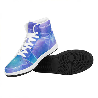 Blue Light Nebula Galaxy Space Print High Top Leather Sneakers