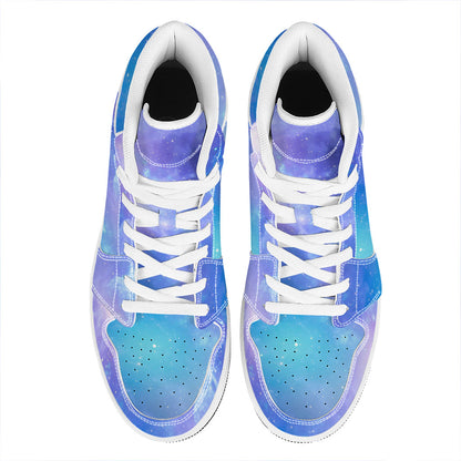 Blue Light Nebula Galaxy Space Print High Top Leather Sneakers