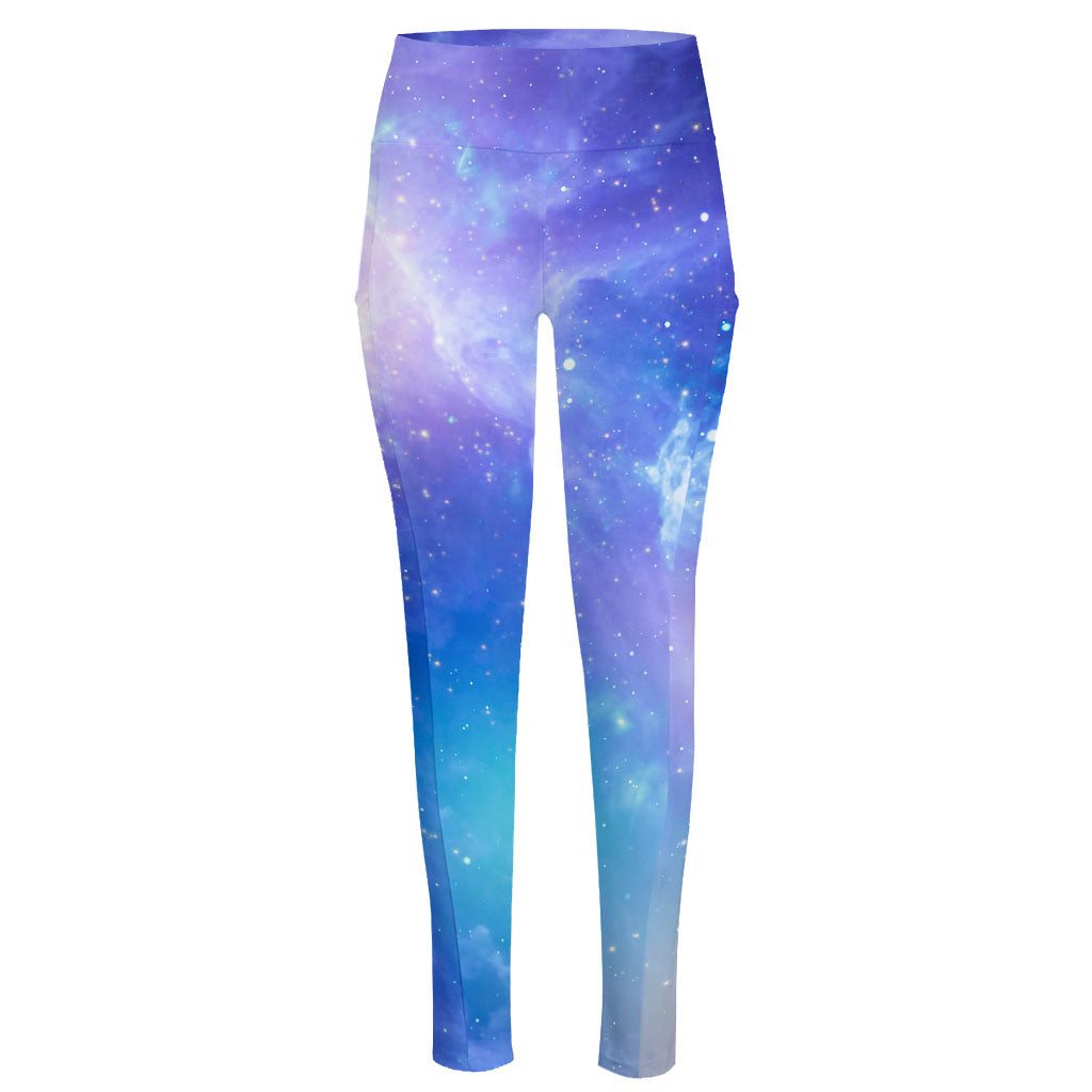 Blue Light Nebula Galaxy Space Print High-Waisted Pocket Leggings
