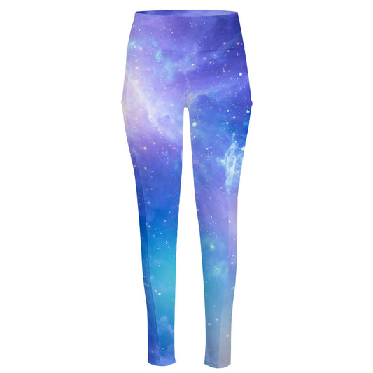 Blue Light Nebula Galaxy Space Print High-Waisted Pocket Leggings
