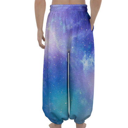 Blue Light Nebula Galaxy Space Print Lantern Pants
