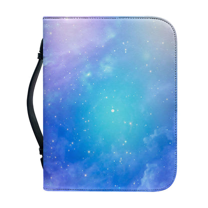 Blue Light Nebula Galaxy Space Print Leather Bible Cover