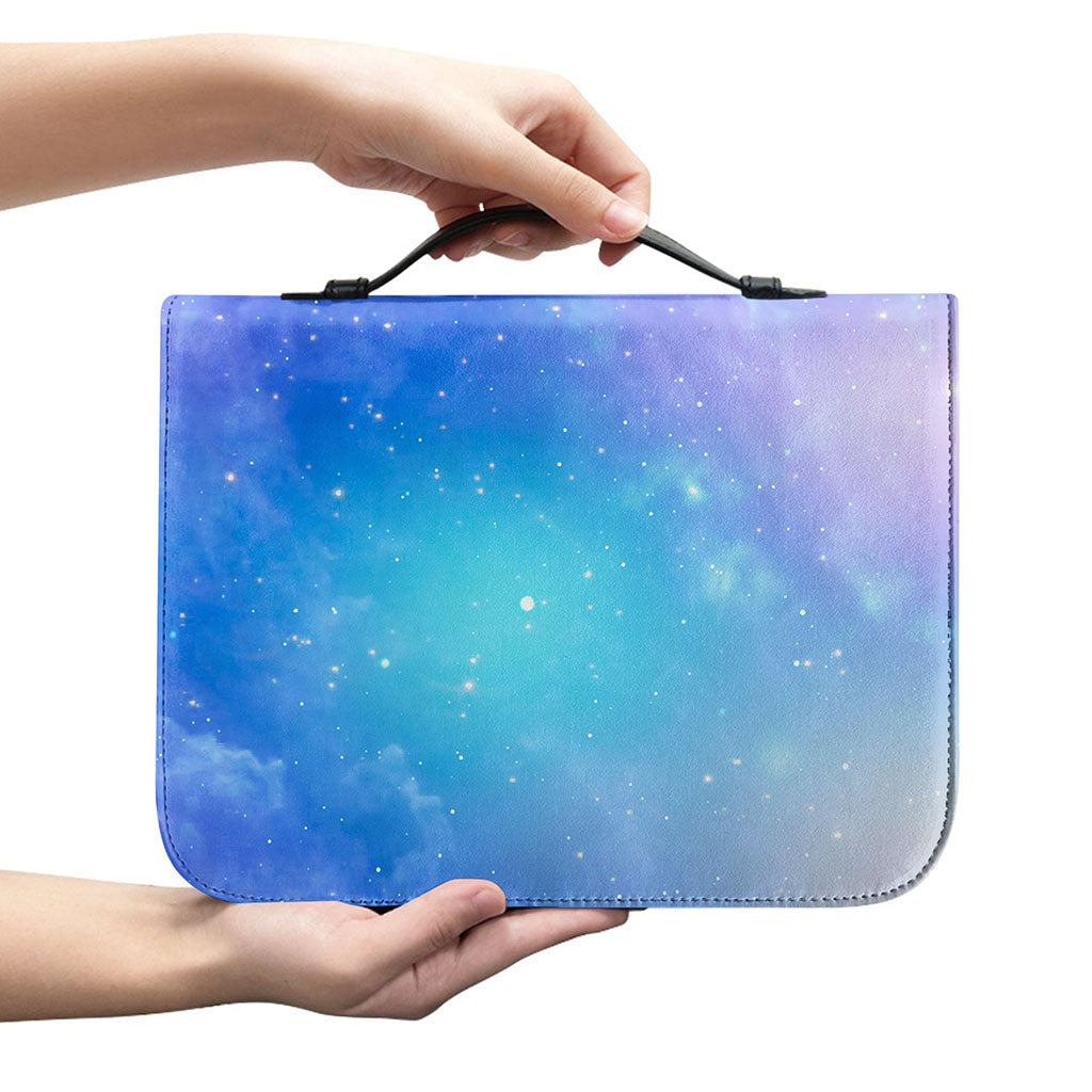Blue Light Nebula Galaxy Space Print Leather Bible Cover