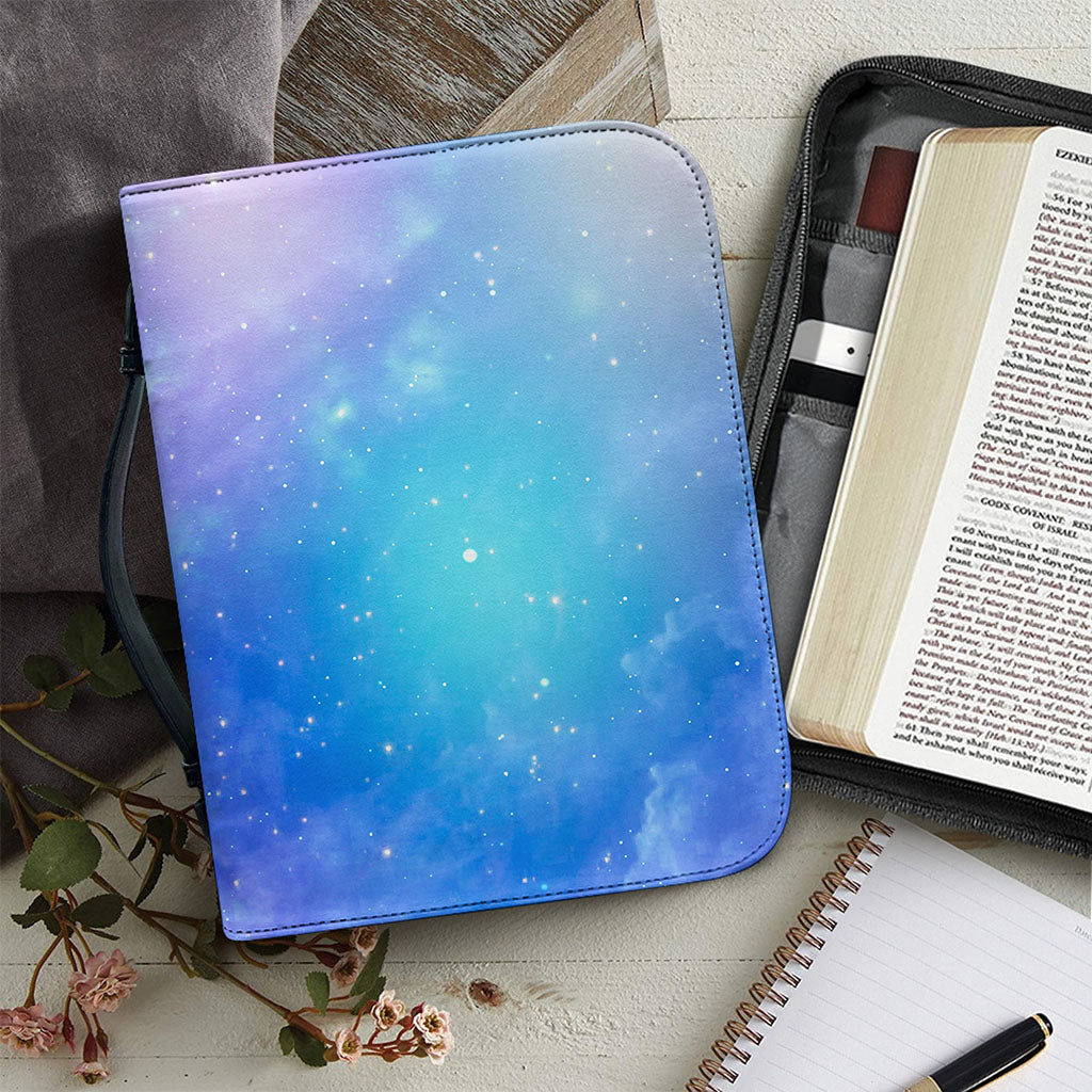 Blue Light Nebula Galaxy Space Print Leather Bible Cover